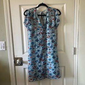 Madewell Light Blue Floral Tie Bell Sleeve Knee Length Dress